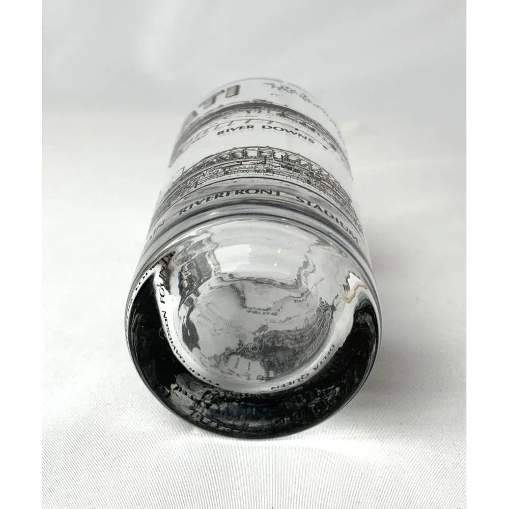 Cincinnati‎ Ohio Highball Tumbler Glass Vintage Landmarks MCM Black Gold Barware